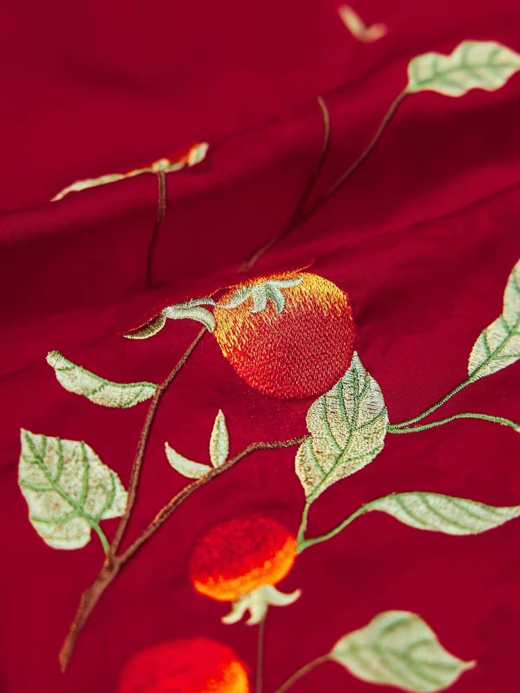 Beth and Brian Qipao-SCRJ Hazel Red Jacquard Satin Qipao, Persimmon Embroidery Sleeveless Cheongsam
