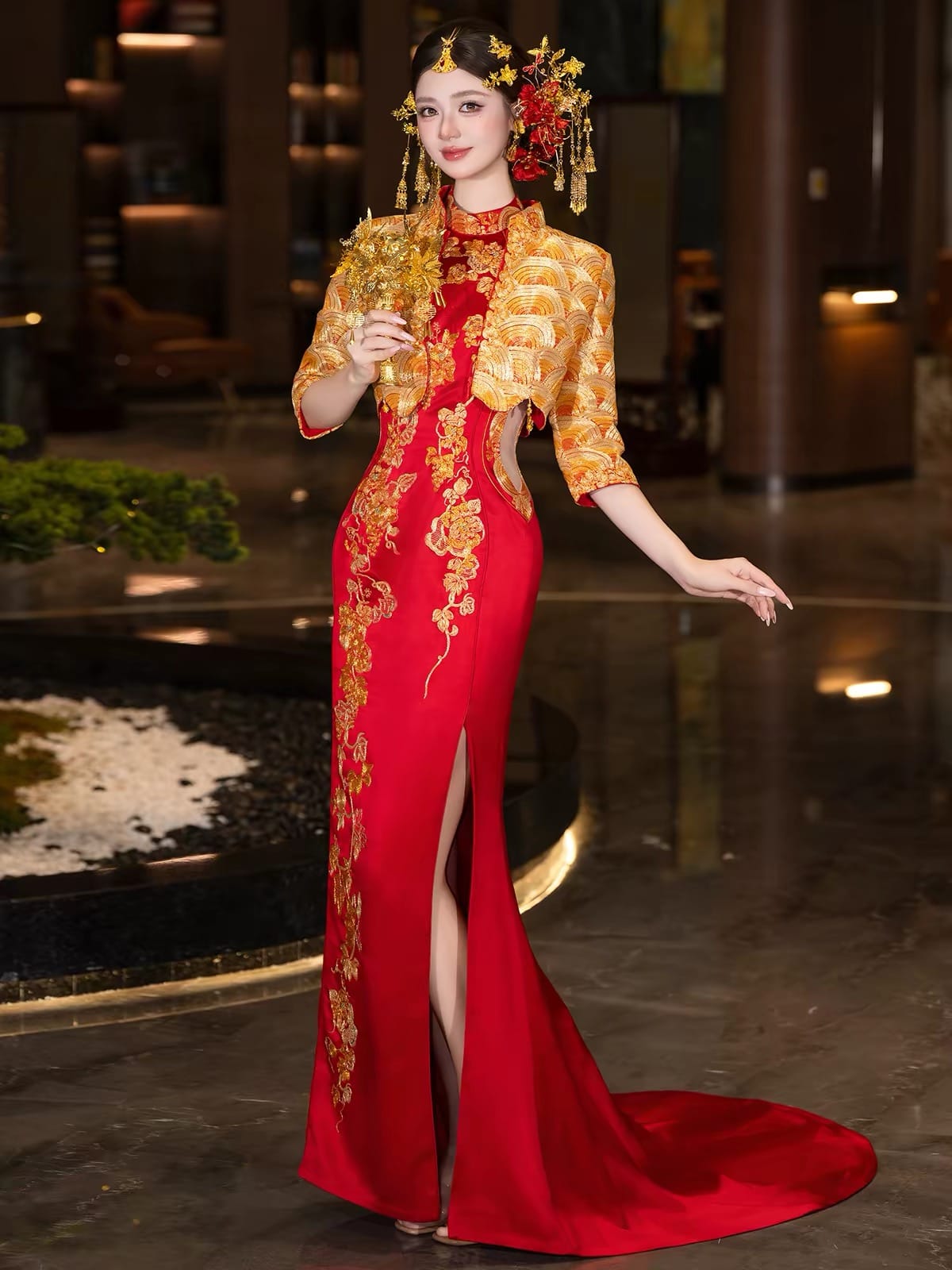 Beth and Brian Qipao- FXXZ Bespoke Floral hand-embroidery Bridal Cheongsam Gown Set