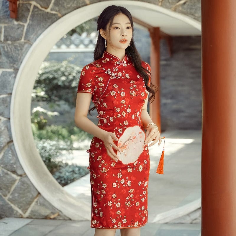 Floral silk Cheongsam Oriental Mulberry Silk Chinese Dresses Retro
