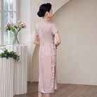 Beth and Brian Qipao- JYJR Floral print, 19 mome mulberry silk, high end midi Qipao