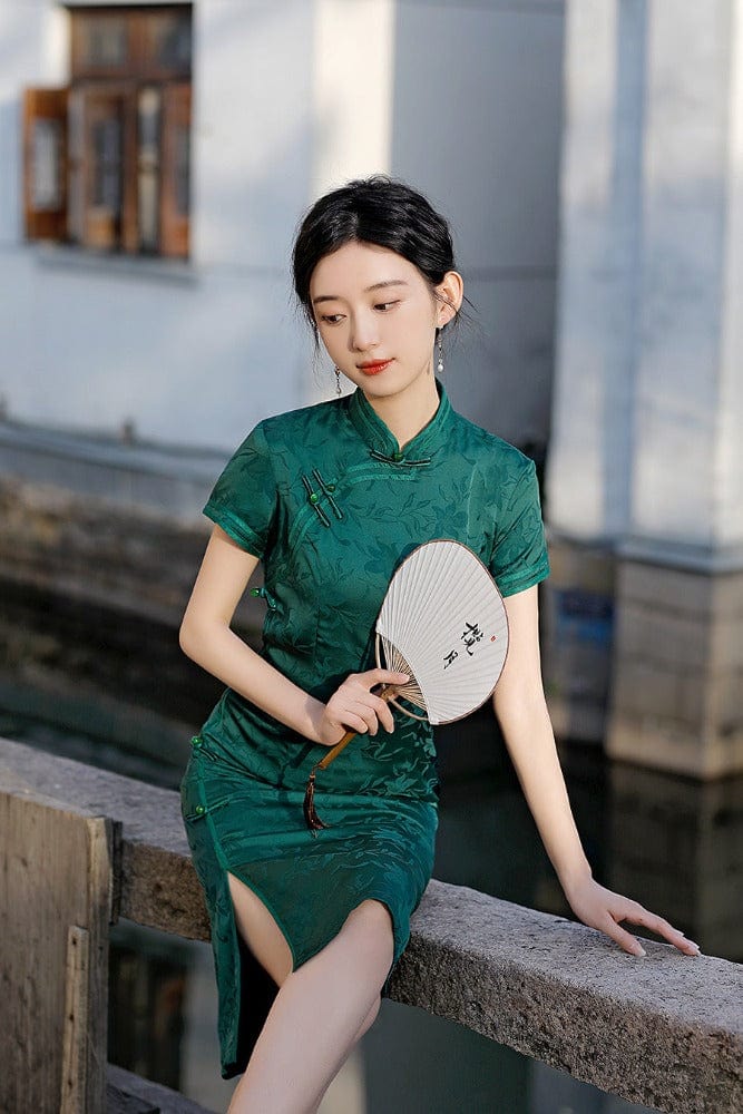 Beth and Brian Qipao-SZZH Summer collection, floral jacquard midi Qipao