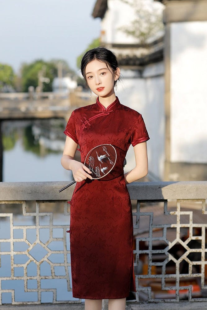 Red Qipao, floral pattern Qipao, retro green Cheongsam, midi Cheongsam ...