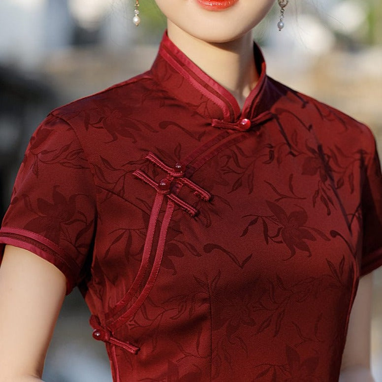 Beth and Brian Qipao-SZZH Summer collection, floral jacquard midi Qipao