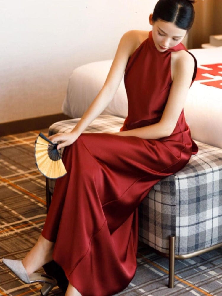Beth and Brian Qipao-MY New Chinese style (新中式), wedding wine red long Qipao