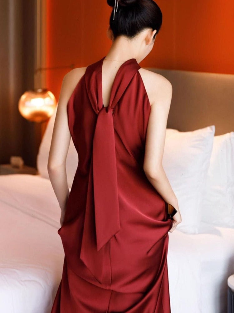Beth and Brian Qipao-MY New Chinese style (新中式), wedding wine red long Qipao
