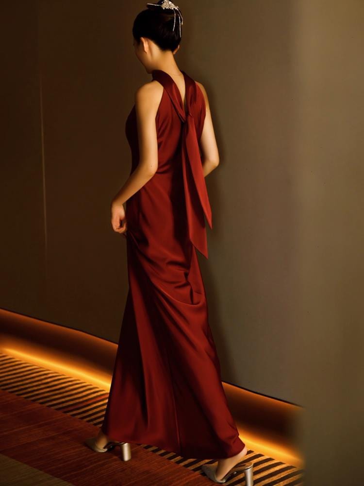 Beth and Brian Qipao-MY New Chinese style (新中式), wedding wine red long Qipao