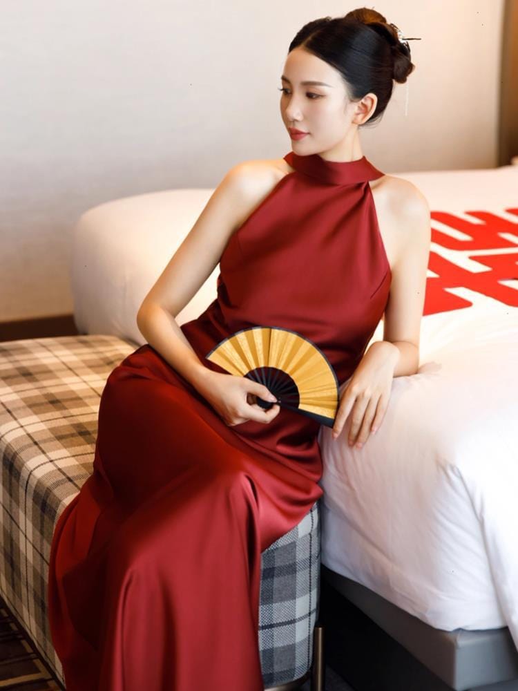 Beth and Brian Qipao-MY New Chinese style (新中式), wedding wine red long Qipao