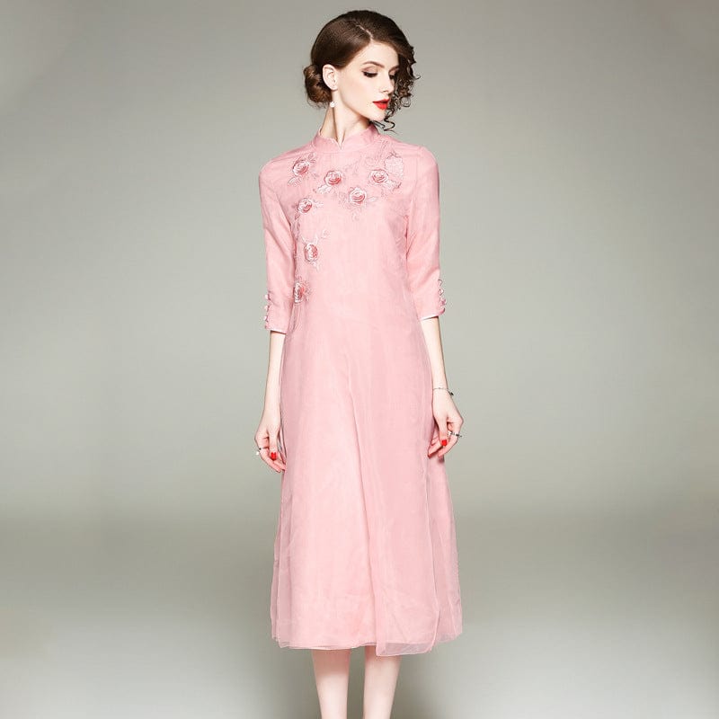 Spring Cheongsam, midi Chinese Qipao, floral Qipao, pink Cheongsam ...