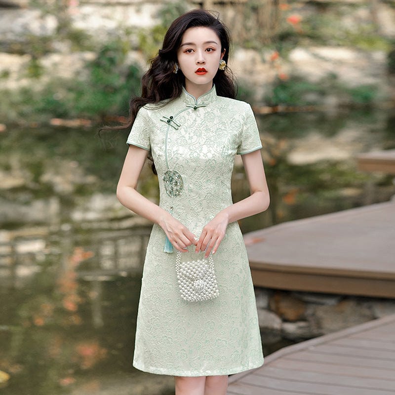 Beth and Brian Qipao-MLS pring and summer collection, floral pattern lace short Qipao