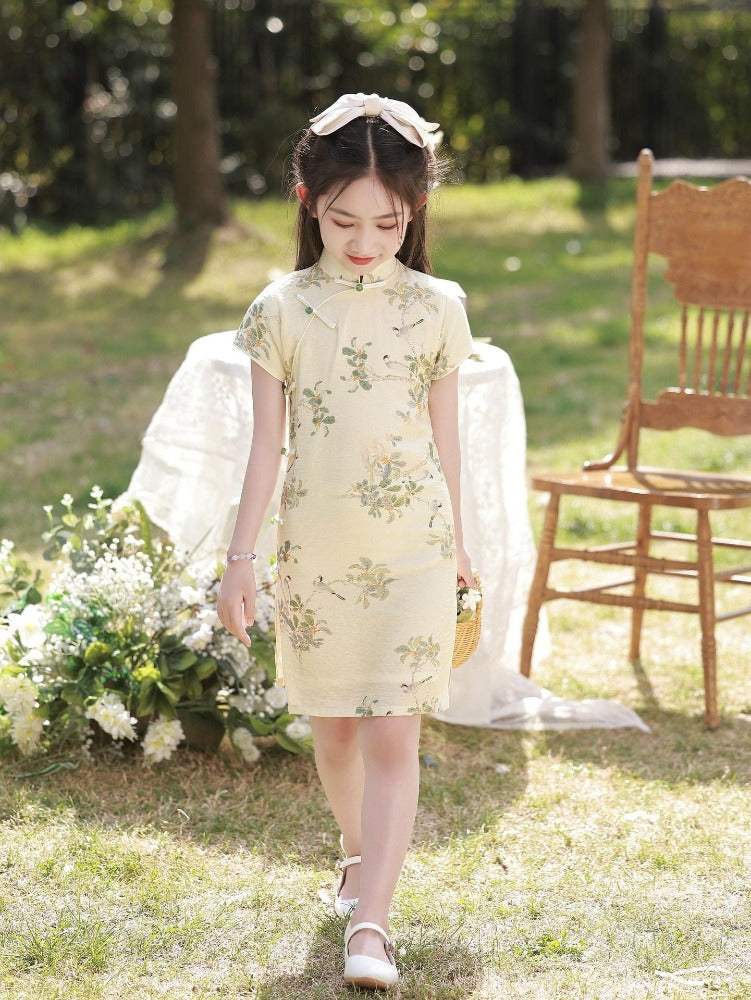 Beth and Brian Qipao-WQ Parent-child matching outfits, floral pattern short Qipao