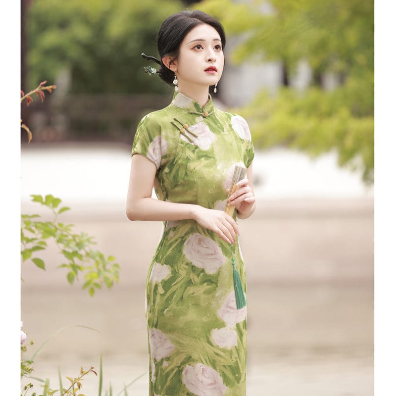 Beth and Brian Qipao-MYJ Summer colleciton, floral pattern long Qipao