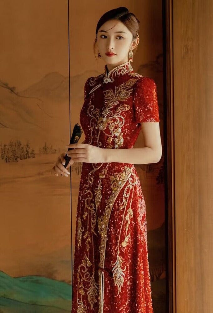 Beth and Brian Qipao-ASN Floral embroidery, high end, wedding floor length Qipao