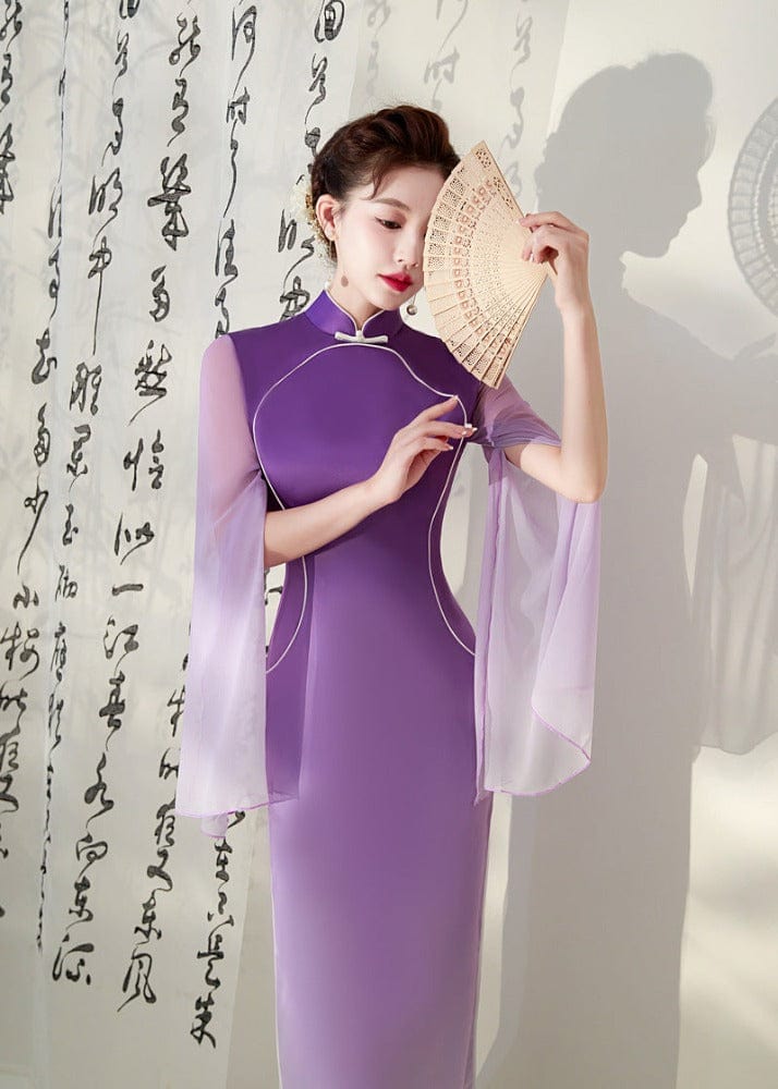 Beth and Brian Qipao-XYG Summer collection, purple acetate long Qipao