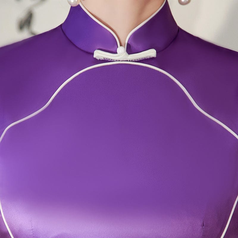 Beth and Brian Qipao-XYG Summer collection, purple acetate long Qipao