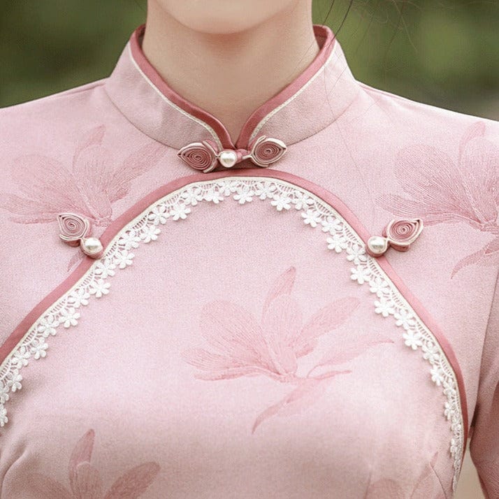 Beth and Brian Qipao-HY Floral pattern, suede fabric long Qipao
