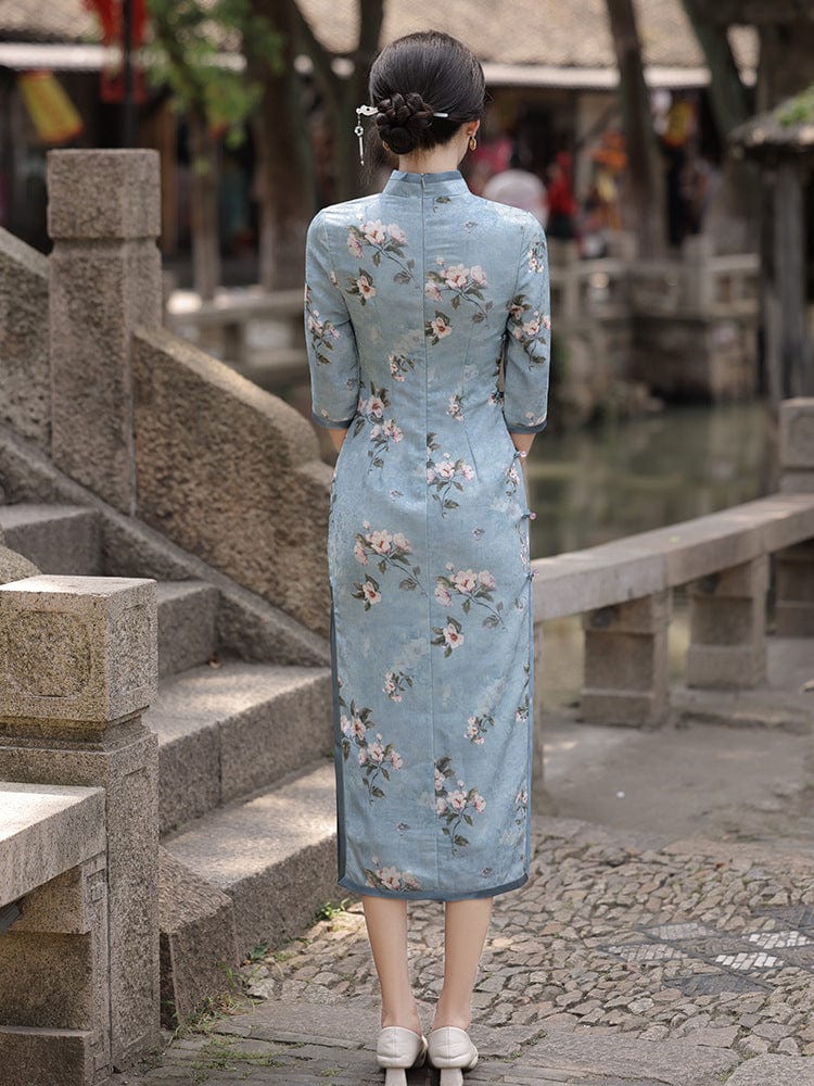 Beth and Brian Qipao-HY Floral pattern, silk fabric long Qipao