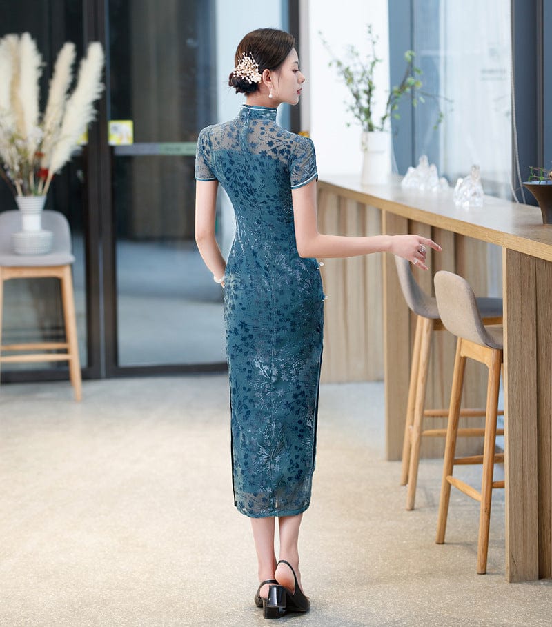 Beth and Brian Qipao-YM Summer and fall collection, velvet long Qipao