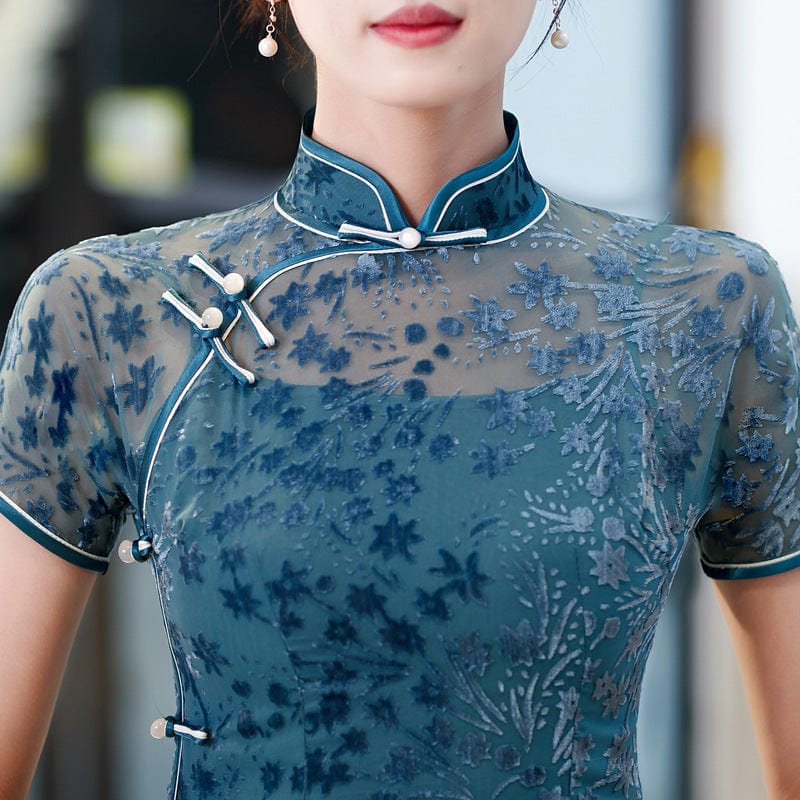 Beth and Brian Qipao-YM Summer and fall collection, velvet long Qipao