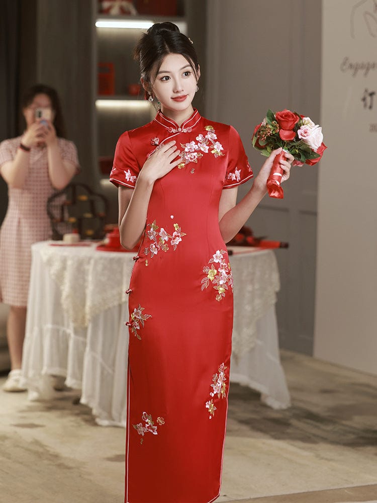 Wedding Qipao, acetate Cheongsam, red Qipao, red long Cheongsam – Beth ...