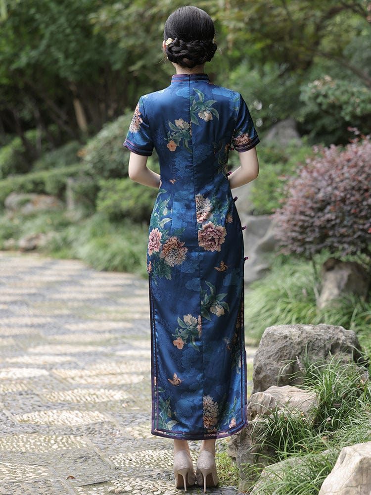 Beth and Brian Qipao-HY Floral pattern, silk fabric long Qipao