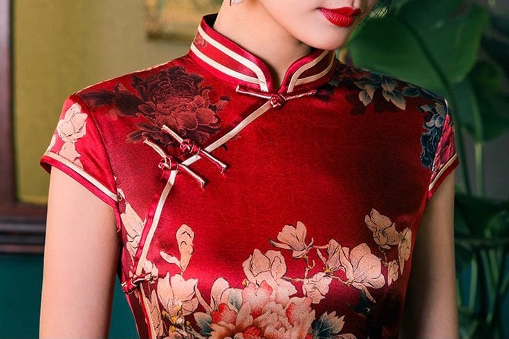 Beth and Brian Qipao-WXG 19 mome mulberry silk, floral pattern, High-end long Qipao