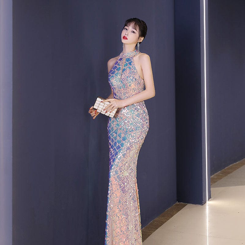 Beth and Brian Qipao-AZH Sequins Chinese prom dress, Sequins Chinese evening Qipao