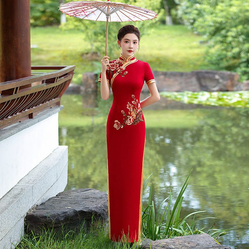 Beth and Brian Qipao-YD Fall collection, floral embroidery long plus size Qipao