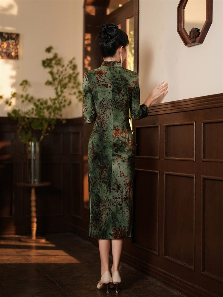 Beth and Brian Qipao-JLM Chinese retro style, velvet fabric midi Qipao