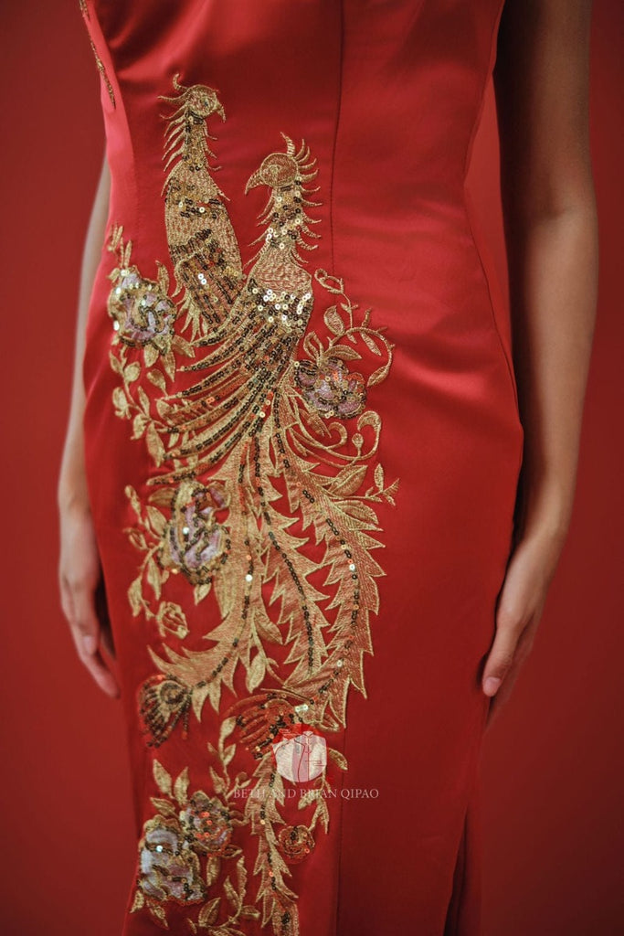 Beth and Brian Qipao-BethXLF Phoenix embroidery, hight-end fishtail Qipao