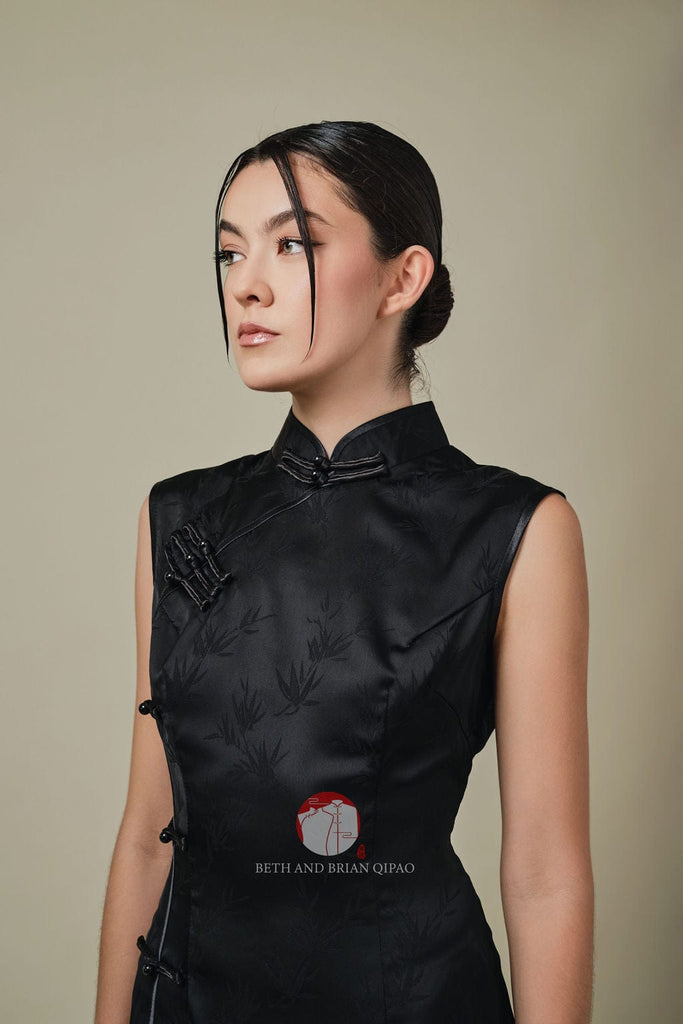 Beth and Brian Qipao-Exclusivedesigner Jacquad bamboo, satin short Qipao