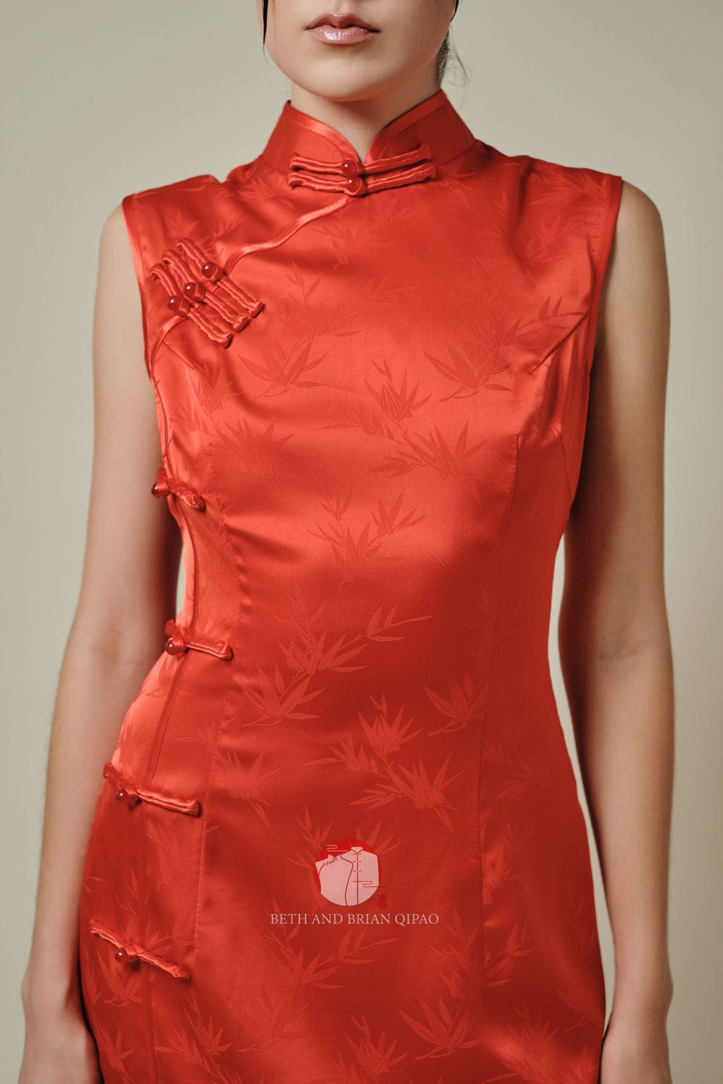 Beth and Brian Qipao-Exclusivedesigner Jacquad bamboo, satin short Qipao