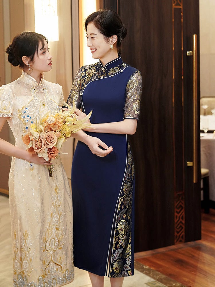 Beth and Brian Qipao-HY Floral embroidery, wedding midi Qipao for mothers