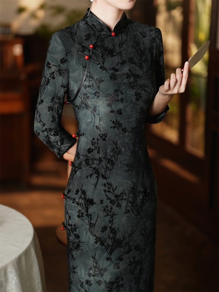 Beth and Brian Qipao-JLM Chinese retro style, velvet fabric midi Qipao