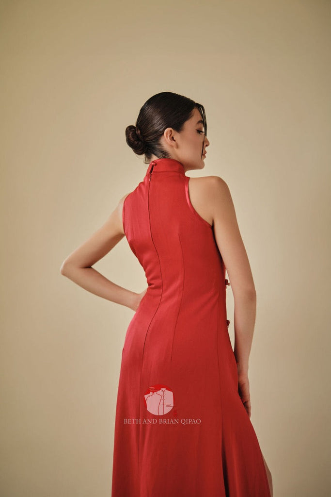 Beth and Brian Qipao-Exclusivedesigner Exclusive designer collection,  sleeveless satin floor length Qipao