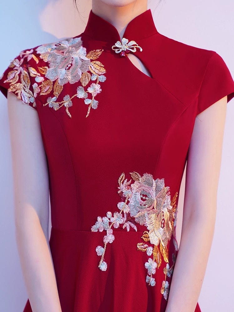 Beth and Brian Qipao-TZL Floral embroidery, wedding floor length plus size Qipao
