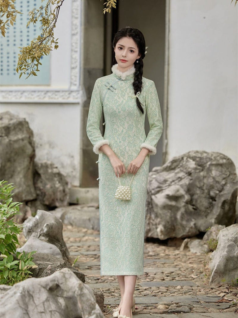 Beth and Brian Qipao - JN Winter collection, lace long Cheongsam
