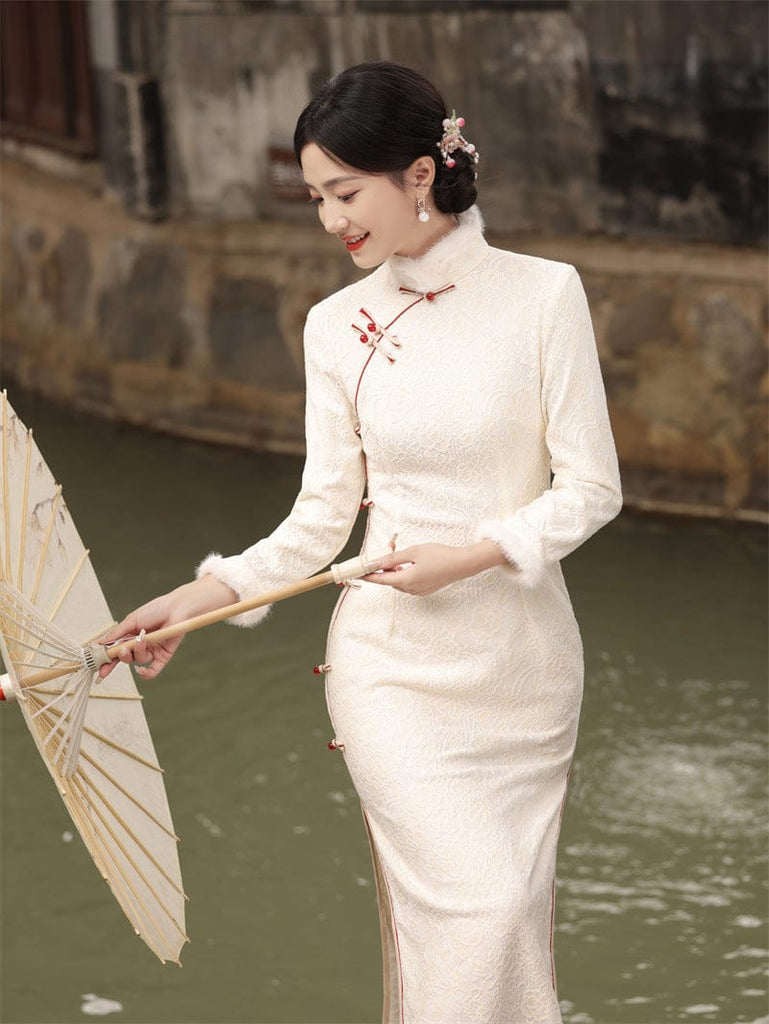 Beth and Brian Qipao - JN Winter collection, lace long Cheongsam