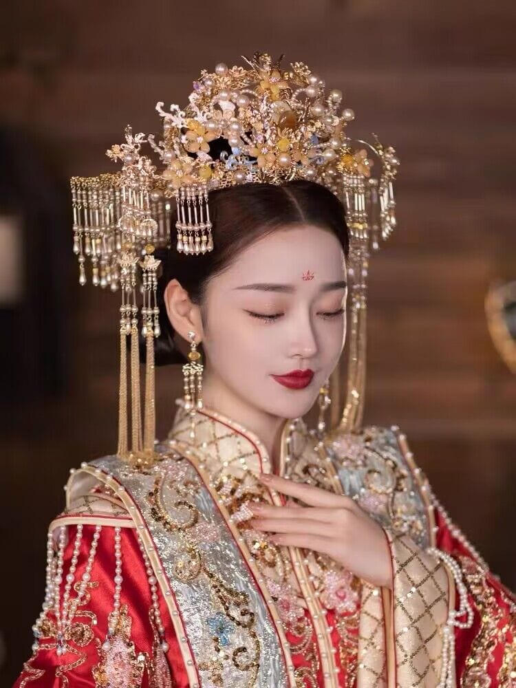 Beth and Brian Qipao-MY Chinese Traditional Tassel Bridal Hair Crown & Earrings