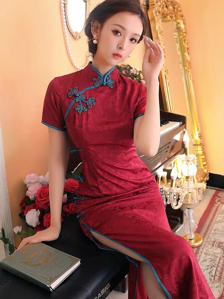 Beth and Brian Qipao - YG Floral pattern, jacquard silk satin l Qipao