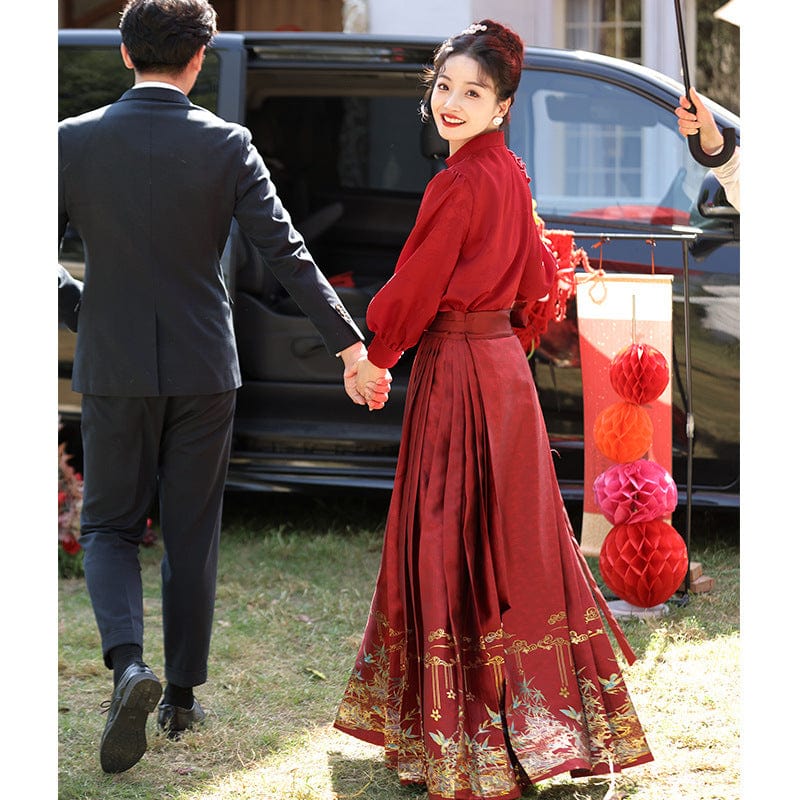 Beth and Brian Qipao-JMX Ming Dynasty, wedding long MaMian Qun set 馬面裙