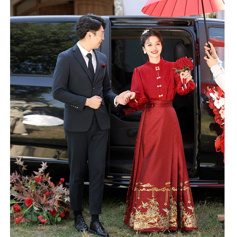 Beth and Brian Qipao-JMX Ming Dynasty, wedding long MaMian Qun set 馬面裙