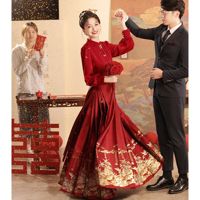 Beth and Brian Qipao-JMX Ming Dynasty, wedding long MaMian Qun set 馬面裙