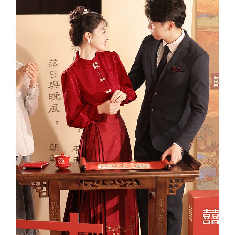 Beth and Brian Qipao-JMX Ming Dynasty, wedding long MaMian Qun set 馬面裙