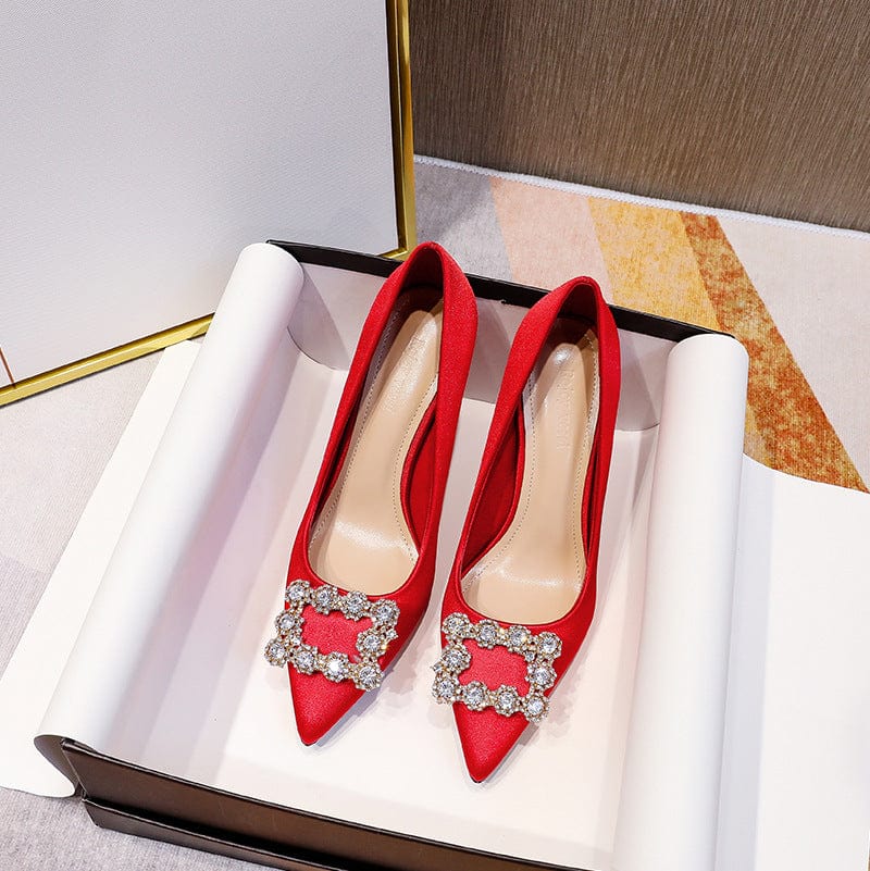 Luxury Korean version women shoes princess shoes party wedding shoes 9cm  thin high heel diamond bows single shoes large sizes 43
