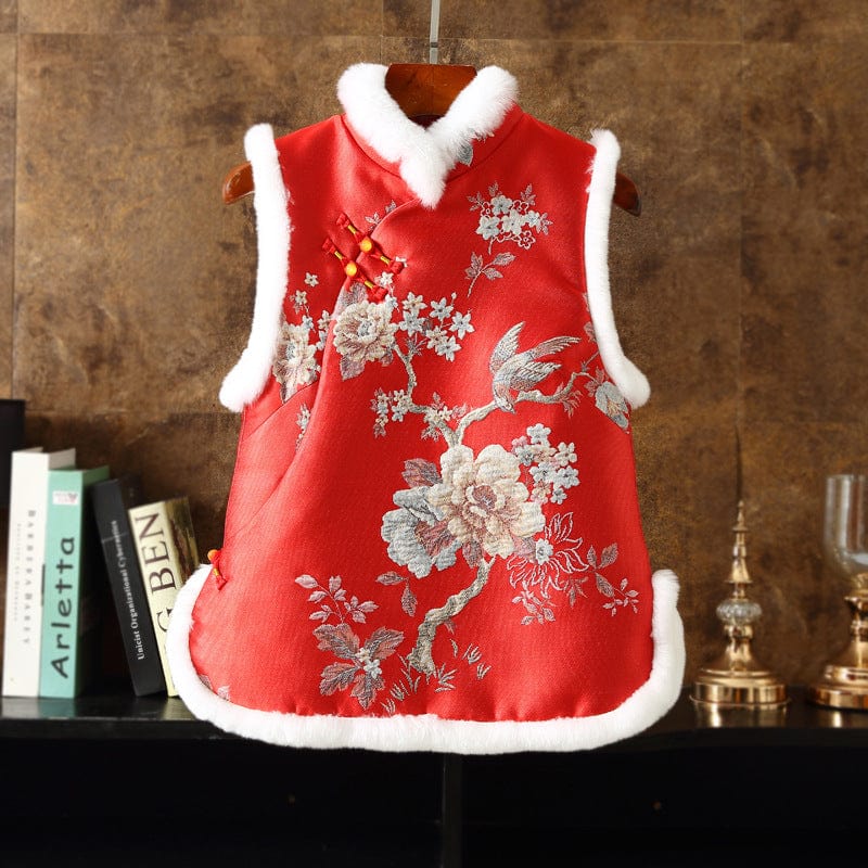 Beth and Brian Qipao-ZSM Chinese outfit for little grils, red Tang Suit Vest