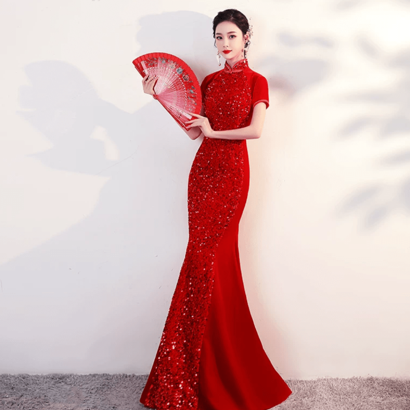 Modern style velvet fabric mermaid fishtail Cheongsam