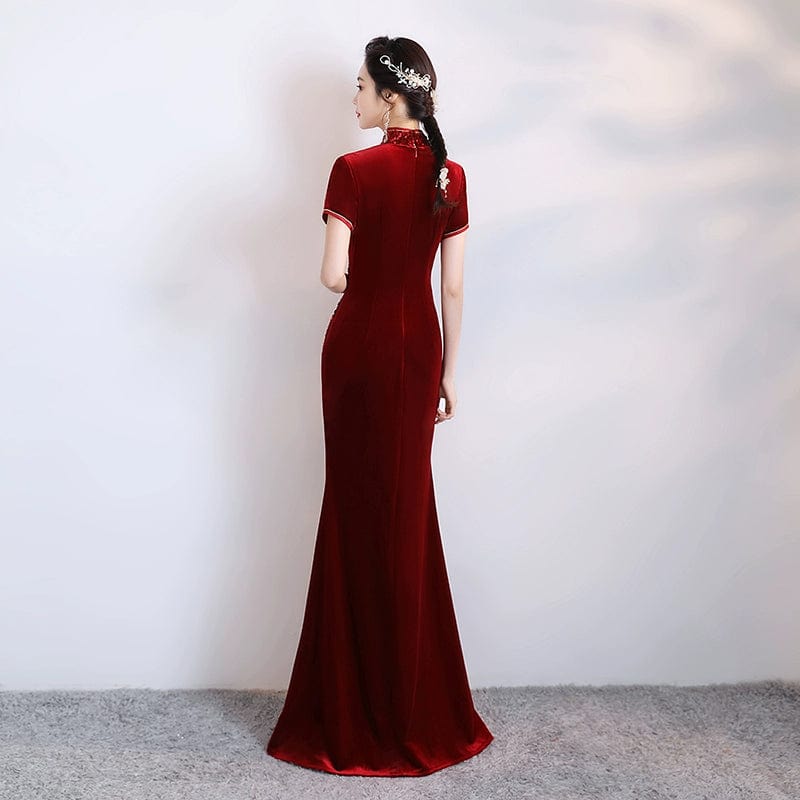 Beth and Brian Qipao-BS Modern style, velvet fabric, mermaid fishtail Cheongsam