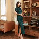 Beth and Brian Qipao - GR Rose pattern, Jacquard satin long Qipao/Cheongsam dress, retro dress