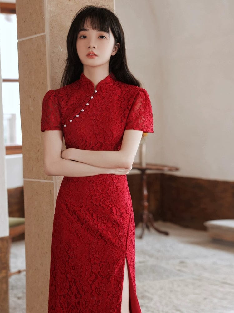 Beth and Brian Qipao-LWY Floral pattern, lace long Cheongsam