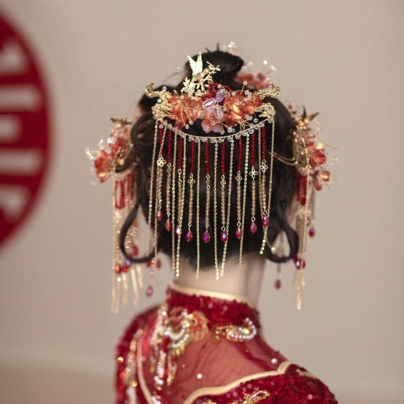 Beth and Brian Qipao-CY Traditional Chinese bridal headwear, Chinese wedding Crown, Qun Gua hair Accessories